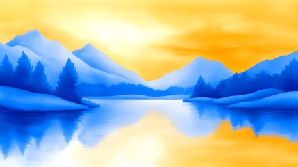 Serene Landscape with Mountains and Reflective River Under Sunrise