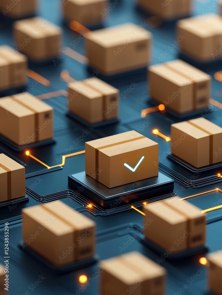 Poster a close-up of a digital circuit board featuring multiple small boxes, with one highlighted box marke