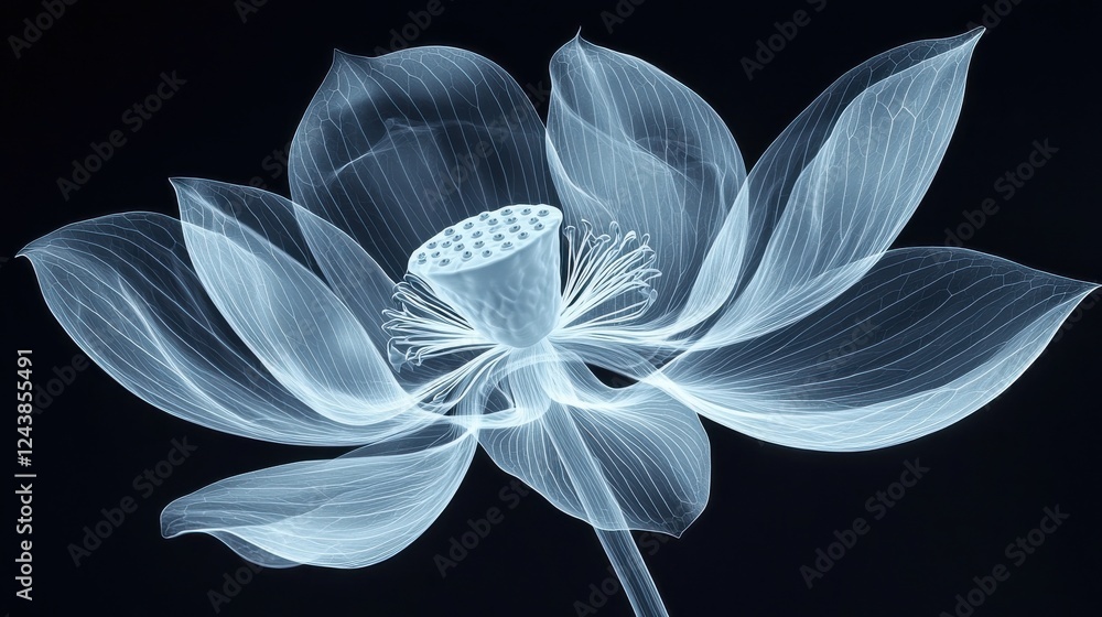Aufkleber abstract x ray style image of a luminous white lotus flower against a black background. the flower i