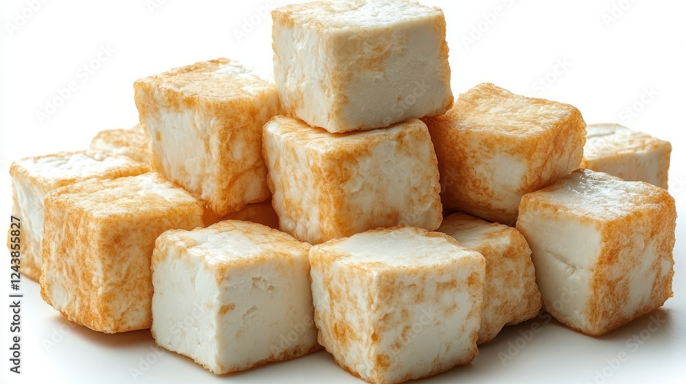 Poster stack of tofu cubes isolated on transparent background