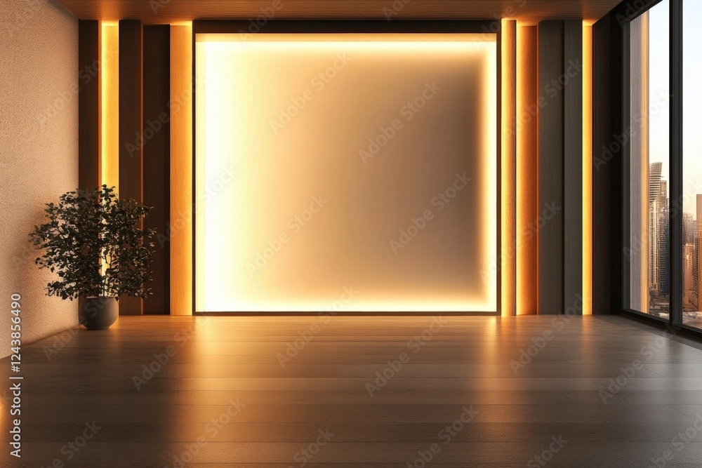 Poster modern empty gallery room interior with soft lighting and natural elements for artistic display and 