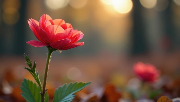 A single herbstblumen blooming in the cold autumn air, petals, bloom, autumn