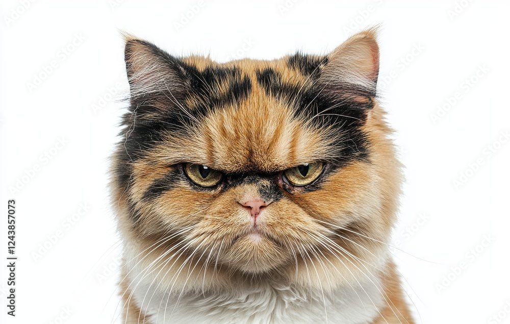 Poster playful persian cat with unique facial markings displaying a curious and quizzical expression agains