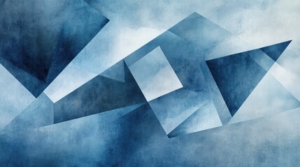 Abstract blue geometric shapes watercolor texture background design
