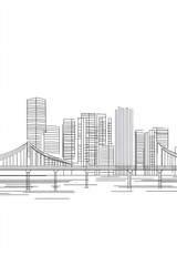 Fototapeta premium Minimalistic line art of a city skyline with a bridge over a river