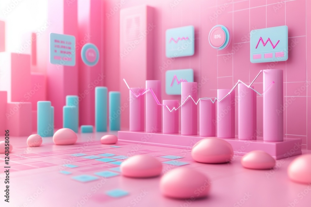 Aufkleber a vibrant, graphic representation of data analytics with pink and blue elements, featuring bar graph
