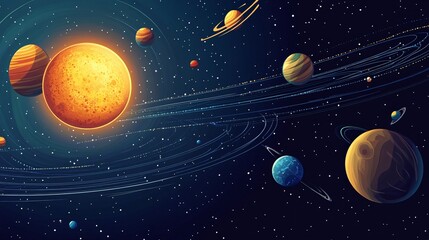 High-Resolution Image of the Solar System with Detailed Depictions of the Sun, Planets, and Moons