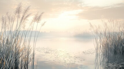 Serene Sunrise over Misty Lake