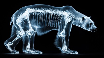 Polar Bear XRay Blue Skeletal Anatomy on Black