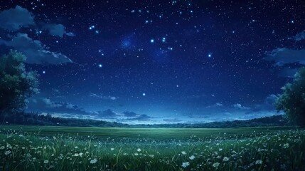 Naklejka premium Starry Night over a Serene Meadow