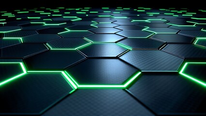 Hexagon model background gaming with black viber material effect green neon lights wallpaper AI generated image