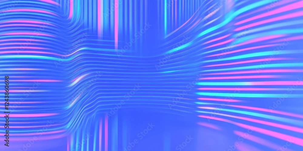 Aufkleber abstract neon lines forming dynamic wave patterns in futuristic style, high-energy digital art with 