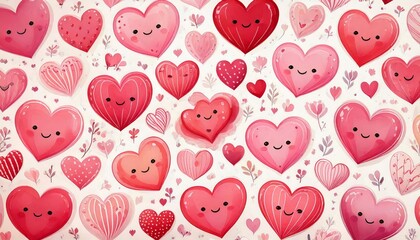 Fototapeta premium A vibrant pattern showcasing an array of cute, smiling hearts.