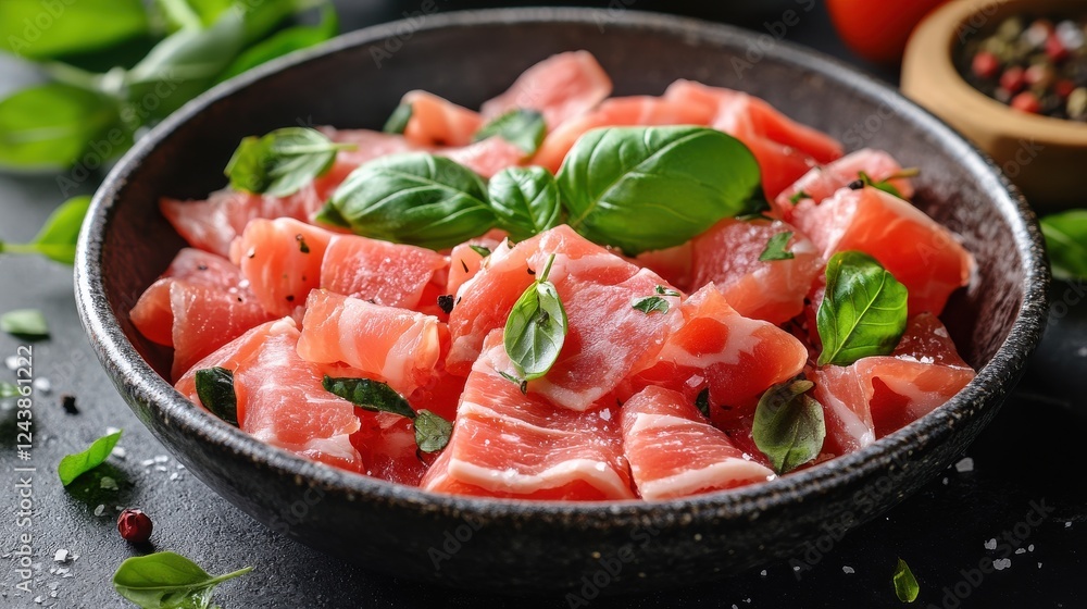 Poster thinly sliced pork isolated on transparent background