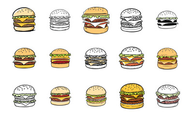 Set of burger isolated on white background