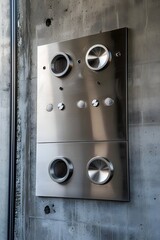 Sleek Stainless Steel Wall Mounted Device with Circular Buttons in Modern Home Interior Setting