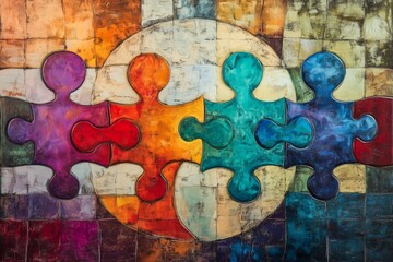 Fototapeta premium Puzzle pieces connecting teamwork concept.