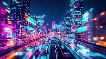 Fototapeta premium Neon Cityscape: A Symphony of Light and Speed