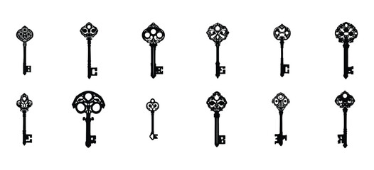 Set of vintage black key silhouettes collection