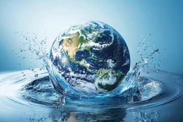 Vibrant Earth Surrounded by Splashes of Water Signifying Environmental Protection and the Importance of Saving Water for Future Generations
