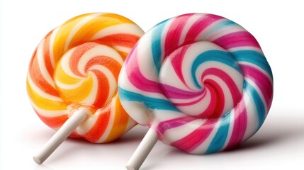 two colorful swirl lollipops isolated on transparent background