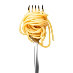 Forkful of Savory Spaghetti Pasta on Isolated White Studio Background