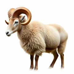 Fototapeta premium Adult wooly bighorn sheep isolated on the white background