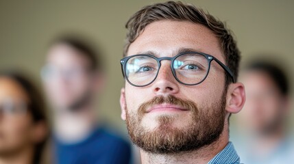Fototapeta premium Young man listening attentively in a conference