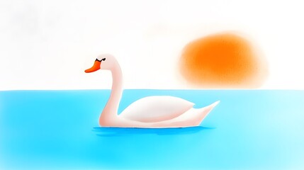 Obraz premium Elegant Swan Gliding Smoothly Across Calm Blue Water at Sunset
