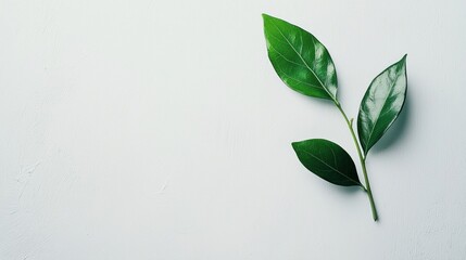 Serene Sprig: Minimalist Green Leaves on White Background