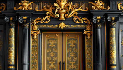 Elegant Gold and Black Doorway with Intricate Carving
