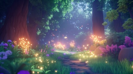 Fototapeta premium A mystical forest with glowing plants and magical creatures. 