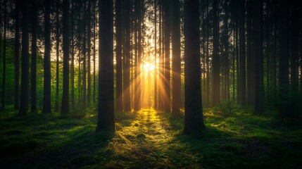 Obraz premium Two Pines Against a Glowing Sunrise