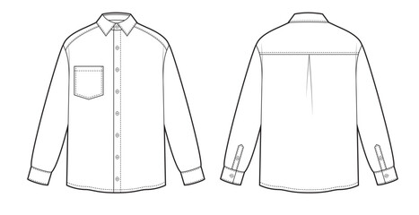 Mens classic shirt relaxed fit. Flat technical drawing.
