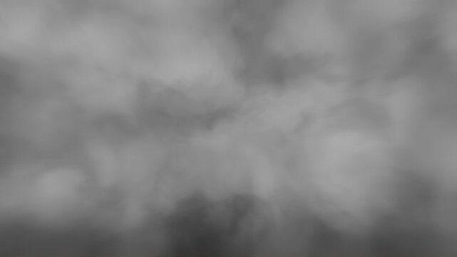 Flight through white clouds or fog on a dark background