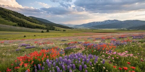 Obraz premium Wildflower field with colorful blooms, natural scenery,