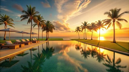 Serene Sunset Paradise Tranquil Poolside Relaxation at Oceanfront Resort