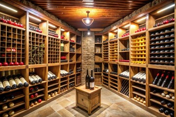 Obraz premium wine cellar with wine bottles on shelves, wine collection, wine display