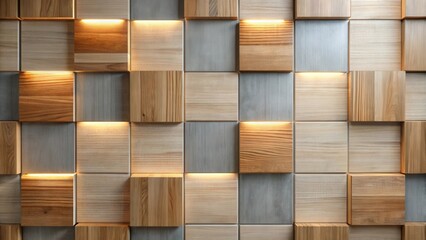 Illuminated Wooden Wall Panel Design with Geometric Pattern