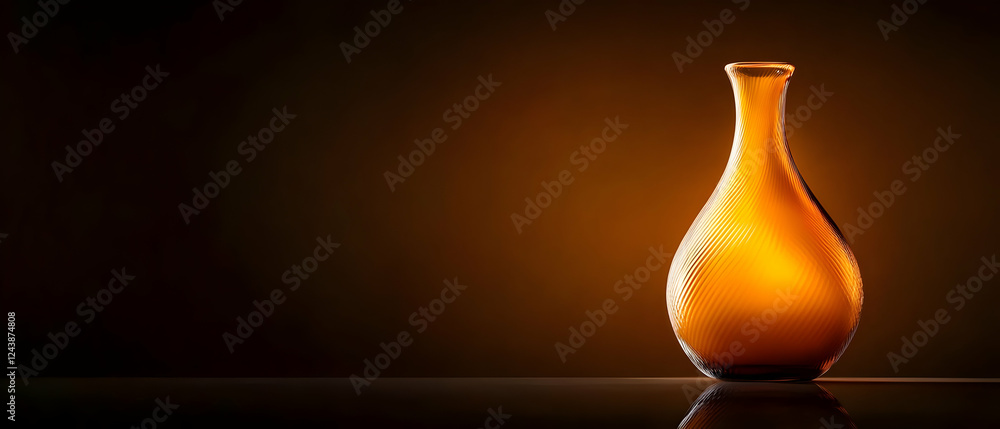 Poster elegant amber vase on display, highlighting reflections and shadows in a minimalist setting.