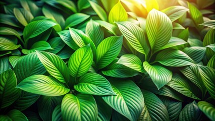 Lush Green Foliage Illuminated by Sunlight A Vibrant Nature Background