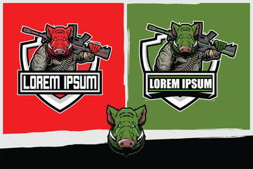 Soldier Hog cartoon Character vector template