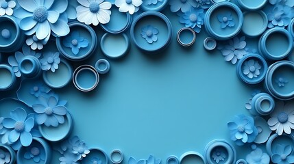 Blue Floral Design with Circular Frames