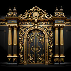 Obraz premium Ornate Black and Gold Palace Doors Architectural Design