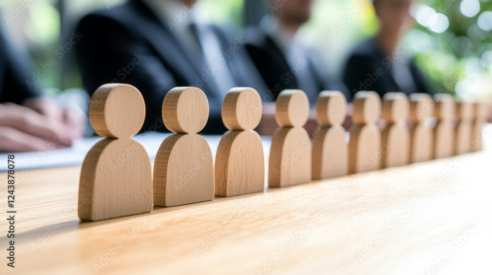 Aufkleber a series of wooden figures stands in a row on a table, symbolizing teamwork and diversity. professio