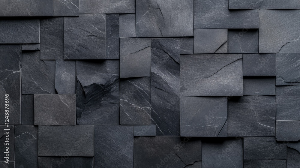 Poster textured slate wall surface showcasing a variety of dark gray and black stone pieces arranged in an 