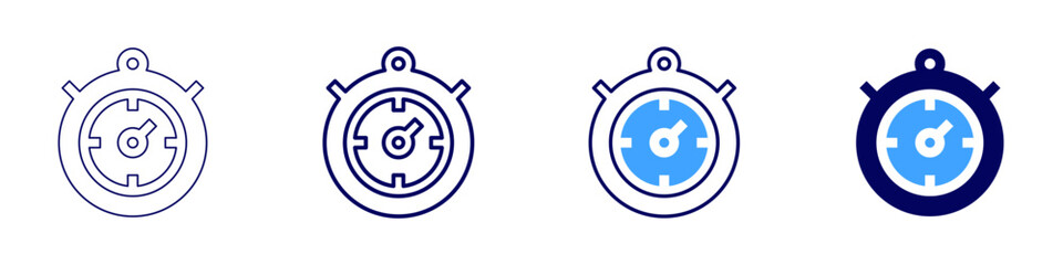 Timer interface icon in 4 different styles. Thin Line, Line, Bold, and Bold Line. Duotone style. Editable stroke