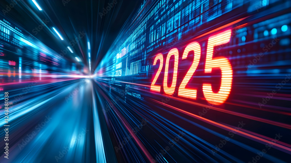 Canvas Prints futuristic digital background with lights and the year 2025 displayed, symbolizing innovation and pr