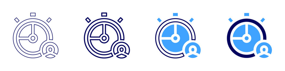 Timer precision icon in 4 different styles. Thin Line, Line, Bold, and Bold Line. Duotone style. Editable stroke