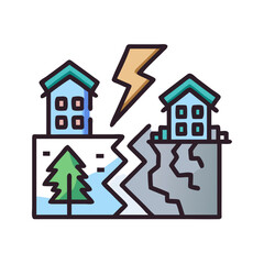 Fototapeta premium Earthquake damage with buildings and tree